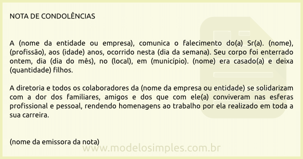 Modelo de Nota de Condolências