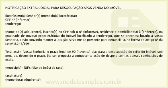 Notificação desocupação imóvel locado falta pagamento