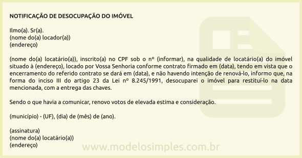 Modelo de Notificação de Desocupação do Imóvel pelo Locatário