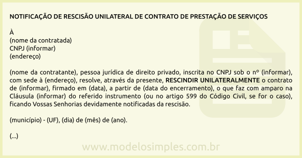 Modelo de Notificação de Rescisão Unilateral do Contrato de Prestação de Serviços