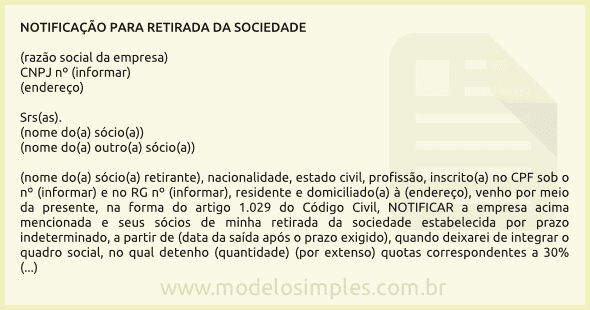 Modelo de Notificação do Sócio que se Retira da Sociedade