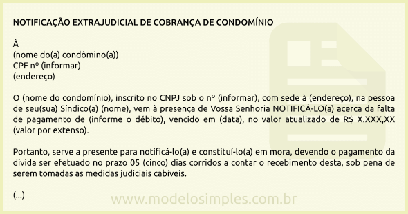 Modelo de Notificação Extrajudicial de Cobrança de Condomínio