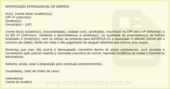 Modelo de Notificação Extrajudicial de Despejo