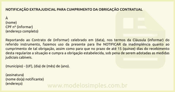 Modelo de Notificação Extrajudicial para Cumprimento de Obrigação Contratual