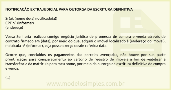 Modelo de Notificação Extrajudicial para Outorga da Escritura Definitiva