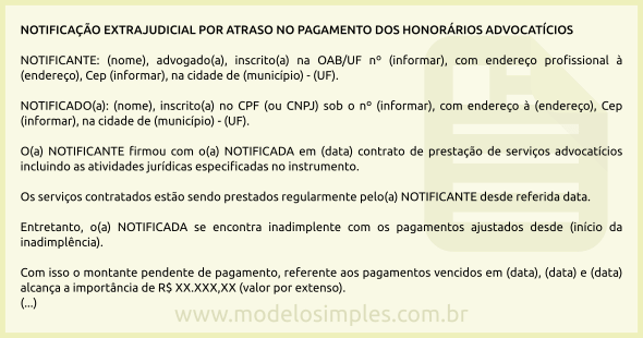 Modelo de Notificação Extrajudicial por Atraso no Pagamento dos Honorários Advocatícios