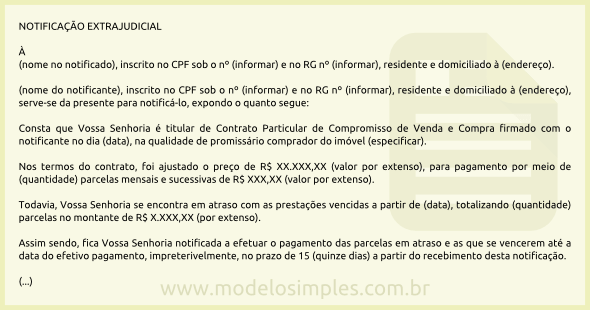 Modelo de Notificação Extrajudicial por Inadimplemento em Compra e Venda de Imóvel