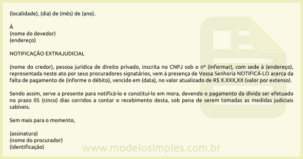 Modelo de Notificação para Constituir o Devedor em Mora