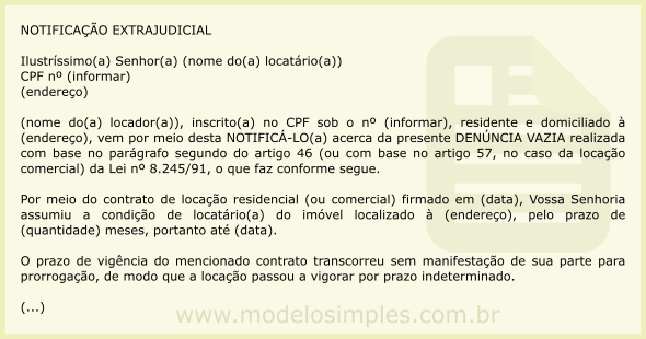 Modelo de Notificação para Desocupação do Imóvel Locado