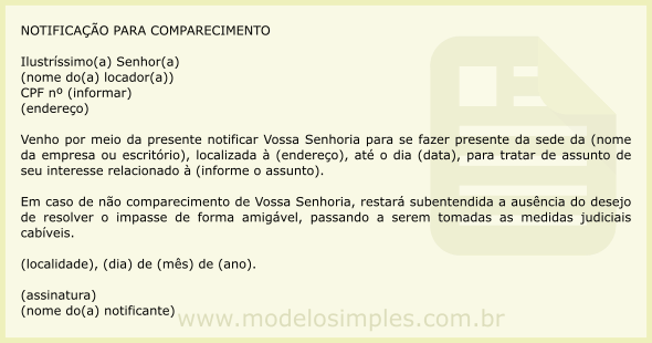 Modelo de Notificação para Tratar de Assunto de Interesse