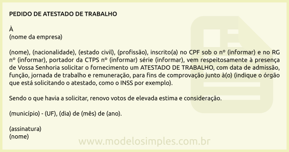 Modelo de Pedido de Atestado de Trabalho