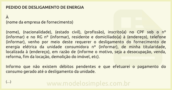 Modelo de Pedido de Desligamento de Energia