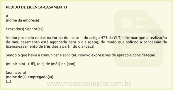 Modelo de Pedido de Licença-Casamento