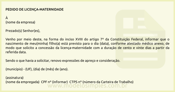 Modelo de Pedido de Licença-Maternidade