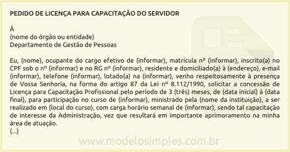 Modelo de Pedido de Licença para Capacitação