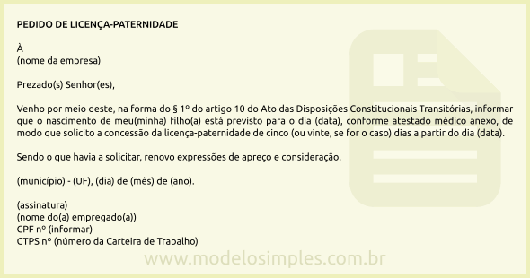 Modelo de Pedido de Licença-Paternidade