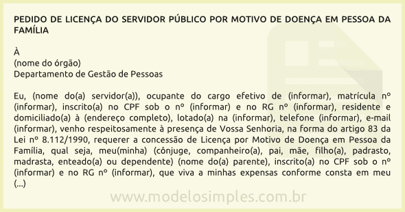 Modelo de Pedido de Licença por Motivo de Doença em Pessoa da Família