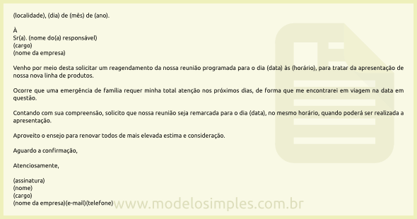 Modelo de Pedido de Reagendamento de Reunião Profissional