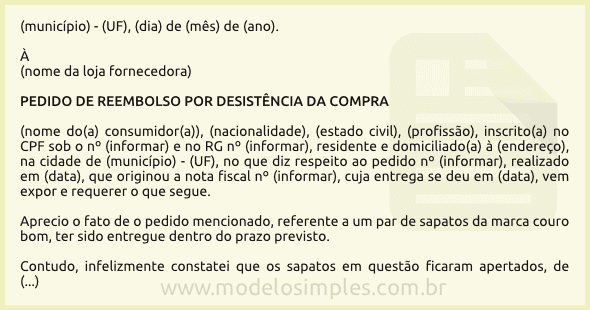 Modelo de Pedido de Reembolso por Desistência da Compra