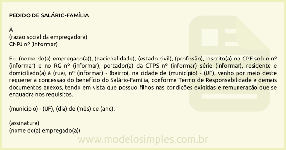 Modelo de Pedido de Salário-Família