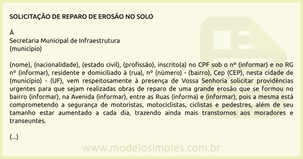 Modelo de Pedido para Reparo de Erosão no Solo