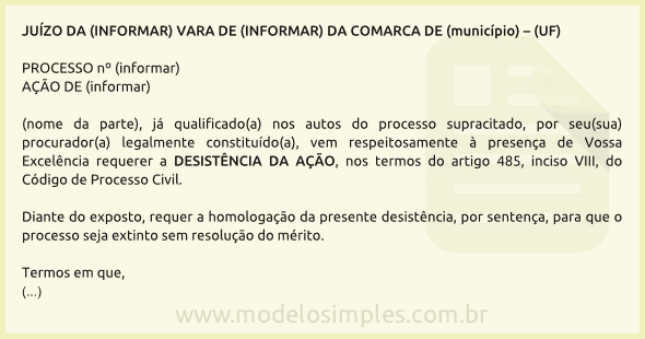 Modelo de Petição de Desistência da Ação