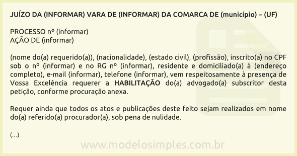 Modelo de Petição de Habilitação do Advogado nos Autos