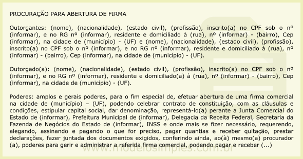 Modelo de Procuração para Abertura de Firma