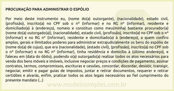 Modelo de Procuração para Administrar o Espólio