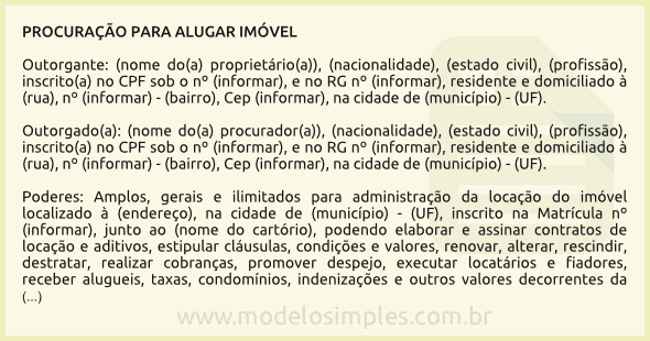 Modelo de Procuração para Alugar Imóvel