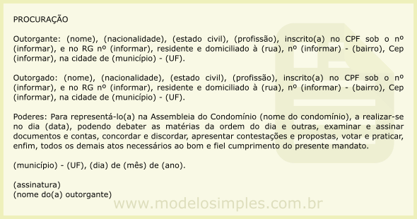 Modelo de Procuração para Assembleia do Condomínio