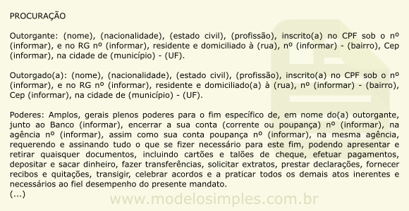 Modelo de Procuração para Encerramento de Conta Bancária