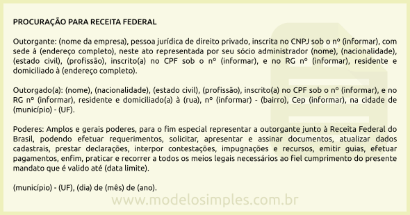 Modelo de Procuração para Receita Federal