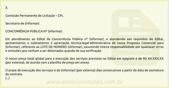 Modelo de Proposta Comercial para Concorrência Pública