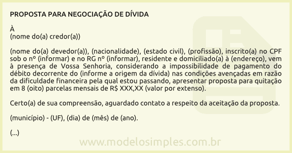 Modelo de Proposta de Negociação de Dívida