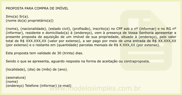 Modelo de Proposta para Compra de Imóvel