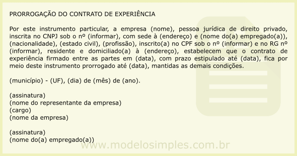 Modelo de Prorrogação do Contrato de Experiência