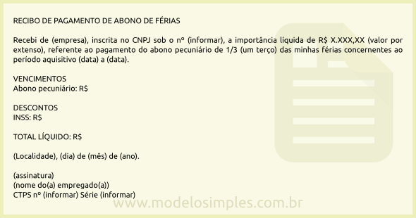 Modelo de Recibo de Abono Pecuniário de Férias