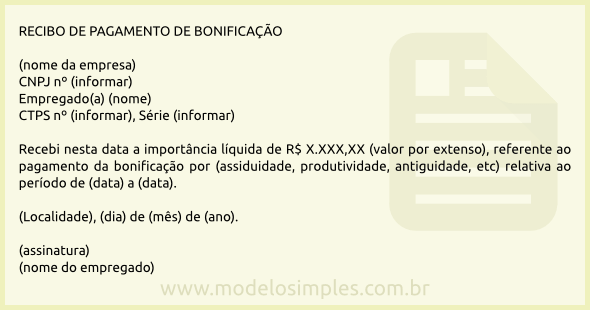 Modelo de Recibo de Bonificação