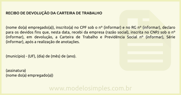 Modelo de Recibo de Devolução da Carteira de Trabalho