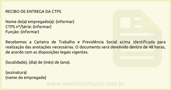 Modelo de Recibo de Entrega de CTPS