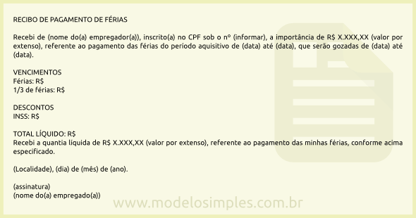 Modelo de Recibo de Férias da Empregada Doméstica