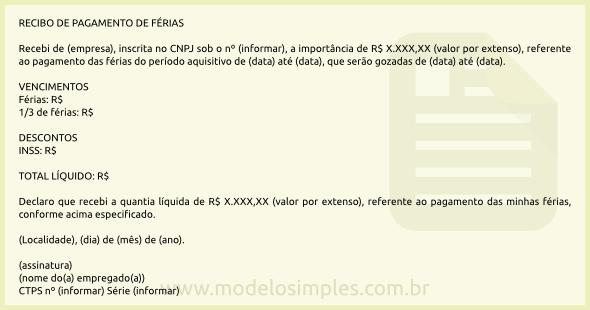 Modelo de Recibo de Férias