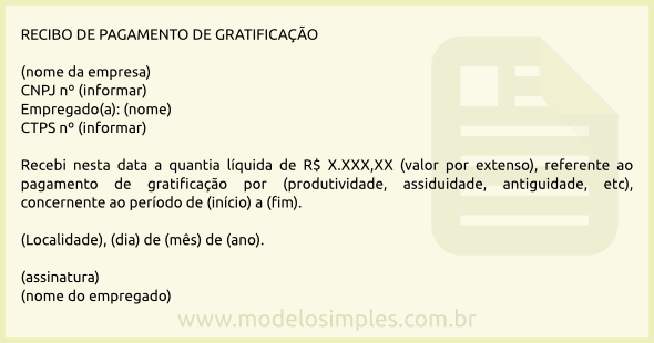 Modelo de Recibo de Gratificação