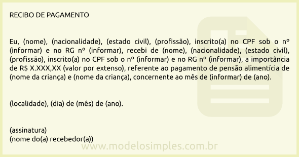 Modelo de Recibo de Pagamento de Pensão Alimentícia