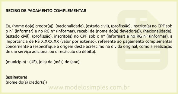 Modelo de Recibo de Pagamento Complementar