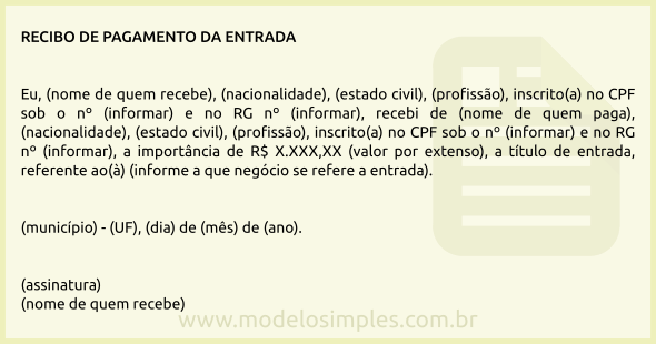 Modelo de Recibo de Pagamento da Entrada