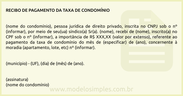 Modelo de Recibo de Pagamento da Taxa de Condomínio