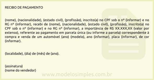 Modelo de Recibo de Pagamento de Automóvel