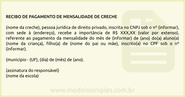 Modelo de Recibo de Pagamento de Creche